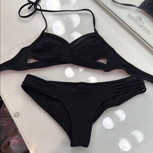 PINK Victoria's Secret Black Bikini Set cut out XS